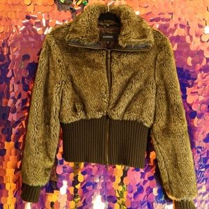Brown fur bomber jacket